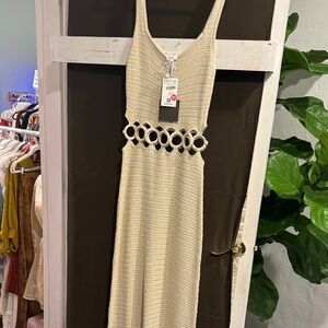 Le Lis Cream Knit Maxi Dress with Circle Detail